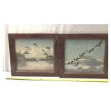 2 vintage framed duck/goose themed print