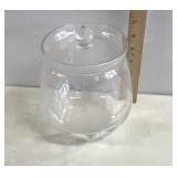 vintage etched glass covered marmalade jar