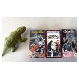 Godzilla VHS films and lizard toy