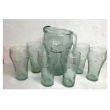Coca-Cola glass pitcher and cups