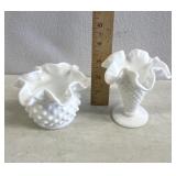 White hobnail, milk, glass vases