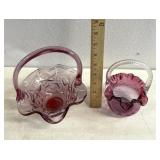 2 purple Fenton glass baskets