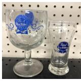 Pabst, blue ribbon beer glasses