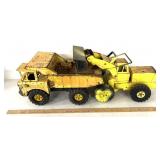 Mighty Tonka, dump truck, and end loader some ware