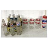 Pepsi, glass bottles, and cup/water bottle