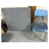 2 school chairs w/card table some tears
