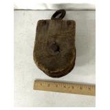 Primitive wooden pulley
