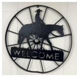Western themed wall hanging wagon wheel/welcome