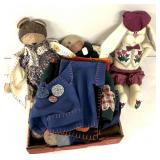 Handcrafted stuffed animals/with clothes