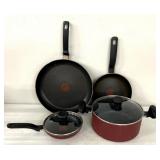 T-fal cooking pans red & black