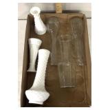 Milk, glass white vases/unique, clear design vases