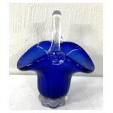 Blue cobalt blown glass basket