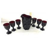 Avon red ruby cape cod Pitcher and goblets