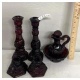ruby red Avon glass cruet with a stoppers-L&S