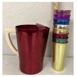 retro anodized aluminum pitcher and  tumblers