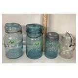 4 vintage canning jars see description