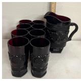 Ruby Red Avon Beverage pitcher w/8 drinking