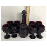 8 Ruby Red Avon small wine glasses w/wine decanter