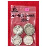 6 - 90% Silver Halves