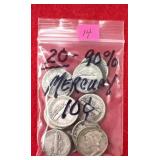 20 - 90% Mercury Dimes
