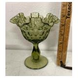 Fenton Thumbprint Colonial Green Compote