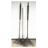 3 Leaf rakes some tins  missing