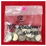 42 - 90% Roosevelt Dimes