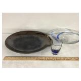 Unique service tray/blue clear swirl bowl cup