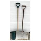 Metal and plastic snow shovels