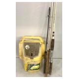 Mineral bucket/vintage fishing rods