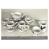 Chicken/rooster beverage pitcher/cups