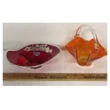 Vintage orange Viking glass basket/Sterling on