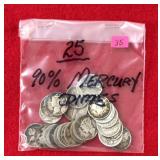 25 - 90% Mercury Dimes