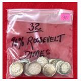 32 - 90% Roosevelt Dimes