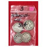 5 - 90% Walking Liberty Halves