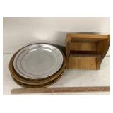 2 wooden offering trees with metal inserts/other