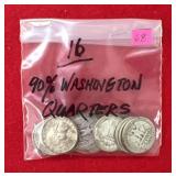 16 - 90% Washington Quarters