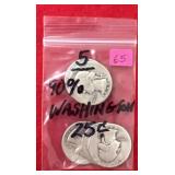 5 - 90% Washington Quarters