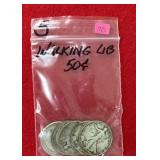 5 - 90% Walking Liberty Halves