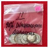 11 - 90% Washington Quarters