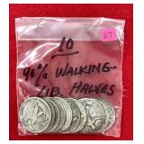 10 - 90% Walking Liberty Halves
