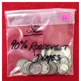 32 - 90% Roosevelt Dimes