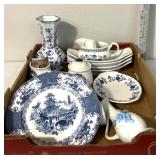 Variety of blue & white themed dishware