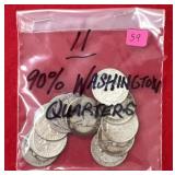 11 - 90% Washington Quarters