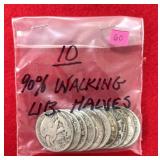 10 - 90% Walking Liberty Halves