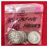 10 - 90% Walking Liberty Halves