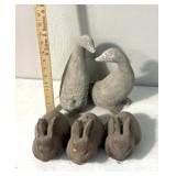 Rabbit and geese figurines/cement heavy