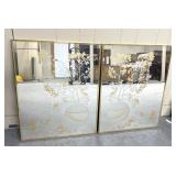 2 wall mirrors feature a frosted floral design