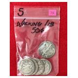 5 - 90% Walking Liberty Halves