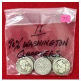 11 - 90% Washington Quarters